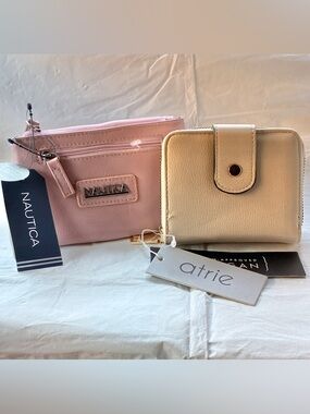 Nautica Pink Wristlet and Atrie Cream Zip Wallet Set